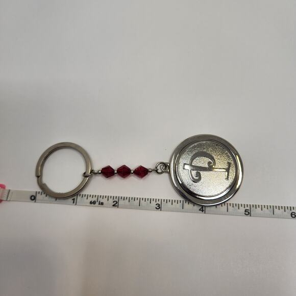 Initial Letter P Round Keychain Charm Silver Tone Red Crystal Beads Chunky - Picture 5 of 5
